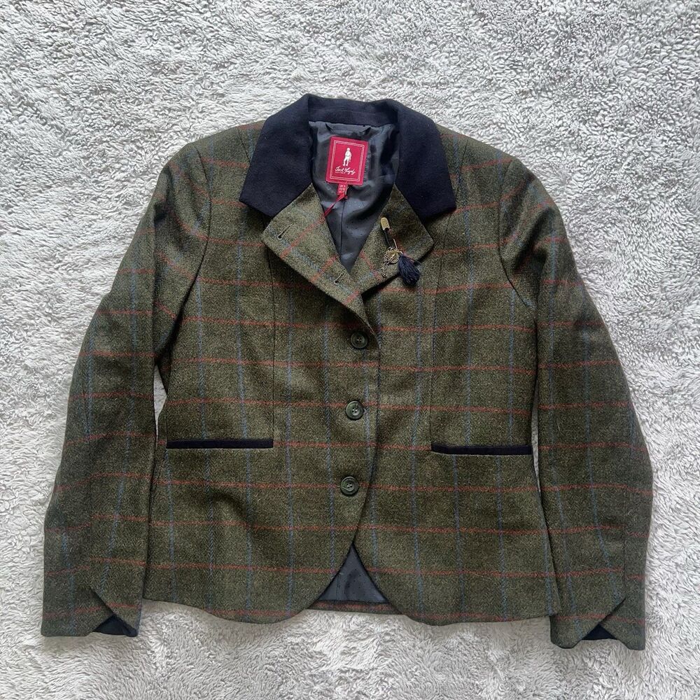 Jack Murphy Women’s Harriet Tweed Blazer Wool Jacket Green Herringbone Check 12